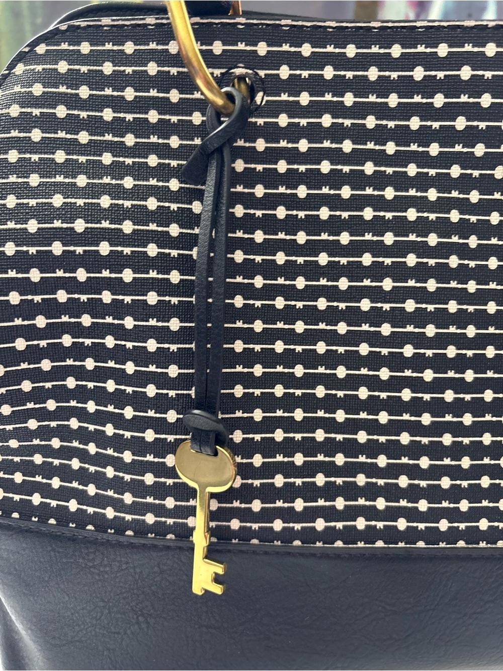 Fossil Convertible Black and White Pattern Satchel with Gold Hardware - Picture 2 of 16